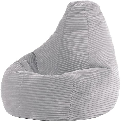 Icon Dalton Sitzsack Kinder, Grau, Flauschiger Cord Stoff, Sitzsack Cord mit Füllung, Bequemer Kinder Gaming Sessel, Kuschelsessel, Lese Sessel, Schlafzimmer, Kinderzimmer, Spielzimmer