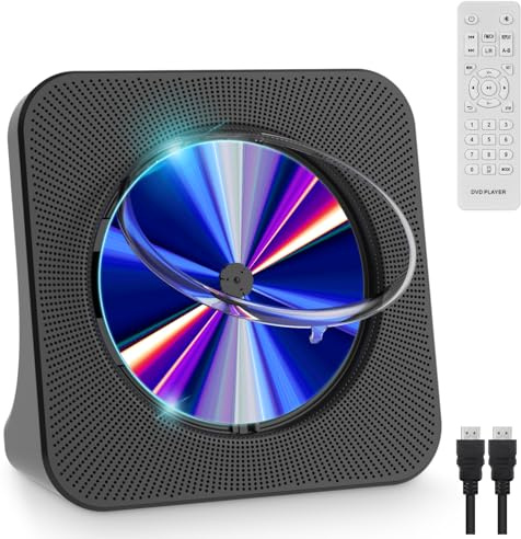 Gueray DVD Player für TV All Region Free Desktop DVD/CD Player für Zuhause mit Bluetooth Lautsprechern Display Wecker FM Radio mit CD Player USB Card Playback Inklusive Fernbedienung HDMI Kabel