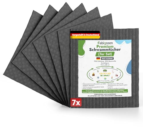 Fabigreen Putzlappen 7er Set – Nachhaltig reinigen ohne Mikroplastik | Wiederverwendbare Spültücher & biologisch abbaubare Spüllappen | kompostierbar, für alle Oberflächen geeignet | Grau