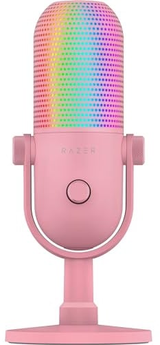 Razer Seiren V3 Chroma - RGB USB-Mikrofon - Supernieren Kondensator-Mikrofon mit Tap-to-Mute (Reaktive Beleuchtung, Digitaler Verstärkungsbegrenzer und integrierter Schockdämpfer) Quartz