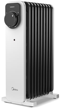 Midea Ölradiator, 2000W 9 Rippen tragbarer Elektroheizer mit Drehknopfregelung und einstellbarem Thermostat, 3 Heizstufen, Kipp- und Überhitzungsschutz, ultra-leise im Büro & Zuhause