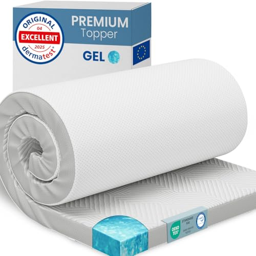ELONEO Gel Topper 90x190cm, Matratzentopper aus 5 cm hohem Gel-Memory- Schaum, atmungsaktiver 3D-Netz Bezug, Bequeme Matratzenauflage für Bett und Boxspringbett inkl. Eckschlaufen