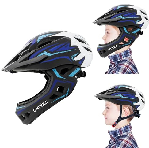 Kinder Fahrradhelm Leicht Integralhelm Kinder mit Abnehmbaren Kinnschutz Abnehmbarer Visier Kinder Downhill Helm für Balance Bike Scooter Roller Skates