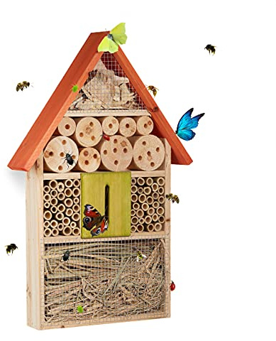 Relaxdays Insektenhotel für Schmetterlinge, Käfer, Bienenhaus zum Aufhängen, Balkon, HxBxT: 48,5 x 31 x 7 cm, Mehrfarbig