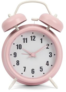 GIFTMARKET – Analoger Wecker ohne Ticken. Nachttischwecker in Rosa. Wecker mit Zwei Glocken und Nachtlicht. Ohne Ticken. 11,7 cm x 16 cm