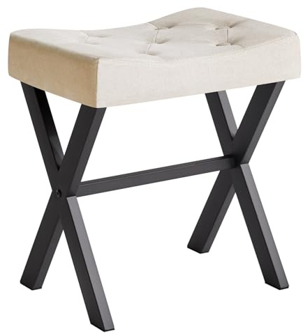 IBUYKE U-förmige Leinen Eitelkeit Hocker, Make-up Stuhl, Leinen WBD018Y | Quadratischer osmanischer Sitz Fußlehne Multi-Use kleiner Seitentisch Schlafzimmer Wohnzimmer