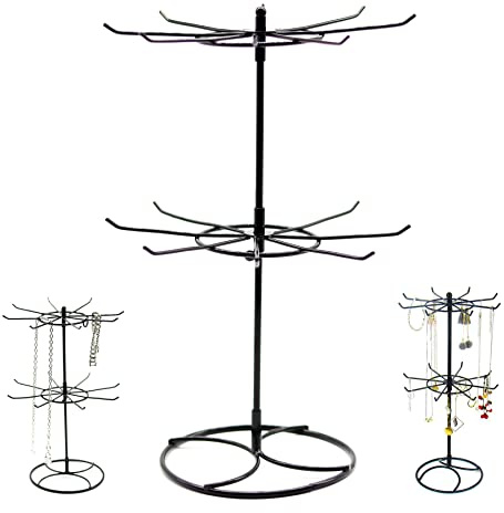 Schmuckregal Schmuckständer Kettenständer Schmuck Drehbar - 2-stufiger Abnehmbar Halskettenhalter, Halsketten Drehen Halter,16 Haken, Schmuckbaum für Ketten & Armbänder,Ringe & Ohrringe, Schwarz