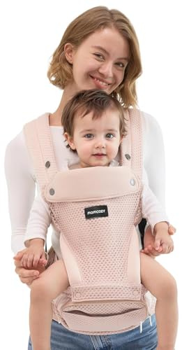 Momcozy Babytrage mit Hüftkissen, 2-in-1 Verstellbare & Abnehmbare Hüfttrage bis 20kg, Atmungsaktive Tragehilfe mit Lendenstütze für Eltern, Leichte Babytrage für Neugeborene, Rosa