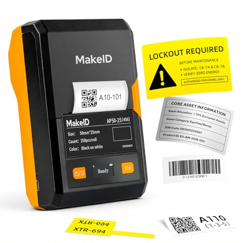 Makeid EP53 Tragbarer Etikettendrucker mit Einer Breite von 9-50 mm kompatibel mit Mobiltelefonen und Computern für Einzelhandelsgeschäfte, Büros, Unternehmen und Lagerhallen