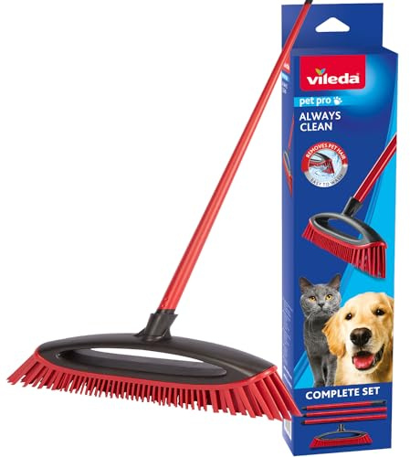 Vileda Always Clean Pet Pro Bürstenset, rot, mittel | Zieht Tierhaare und Schmutz an und sammelt sie, sicher und effektiv für alle Bodentypen, leicht zu reinigen