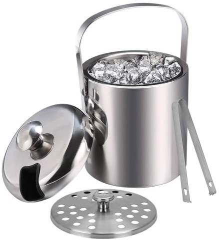 Emsmil Eiseimer mit Deckel Zange und Sieb 3L Eiskübel Edelstahl Eisbehälter Sektkühler Eiswürfelbehälter Eiskühler Eiswürfelkühler Ice Bucket für Party Restaurant Picknick Bier Champagner Wein