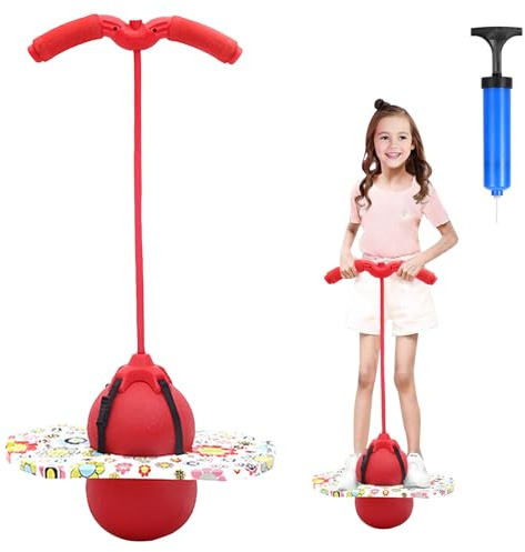 Hengrongshen Pogo Ball mit Griffen, Pogo Stick Hüpfball für Kinder, Hüpfstange mit Luftpumpe, Pogo Ball zum Training des Gleichgewichts, Jump Spiel Geschenk für Kinder ab 6 Jahre (Rot)