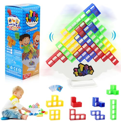 BINYI Tetris Spiel Tetra Tower Game Kinder Spiel Balancespiel für Kinder Erwachsene Turmspiel Stapelspiel 40 Blöcke Balance Team Turm Spiele Terrasse Tower Spiel für Jungen Mädchen ab Jahre 3+
