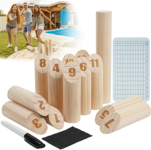 OSDUE Holz Zahlen Kubb Spiel, Wikingerspiel Wurfspiel Schwedenschach Wurfspiel Outdoor Partyspiele Lustiges für Erwachsene