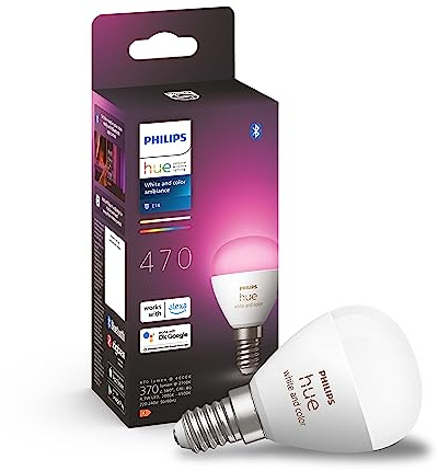 Philips Hue E14 LED Lampe, 470 lm | White & Color Ambiance, Dimmbar, 16 Mio. Farben, Hue Lichtsystem, Smarte Lichtsteuerung über Sprache und App, Smart Home