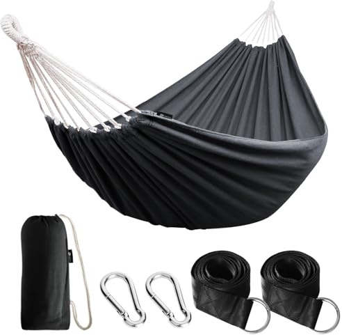 ANYOO Hängematte Outdoor Baumwolle Bequemer Stoff mit Baumfreundlichen Gurten zum Aufhängen, Robuste Tragbare Hängematte mit Reisetasche für Garten, Indoor, Balkon, Terrasse, Camping