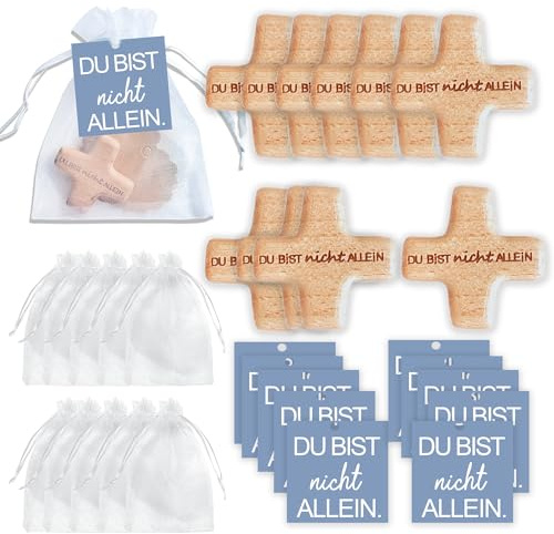 MKISHINE 10pcs Holzkreuz - Du bist nicht allein: Kleines Holzkreuz im Beutel Sonstiges Zubehör -Glücksbringer konfirmation geschenk kommunion geschenke für jungen