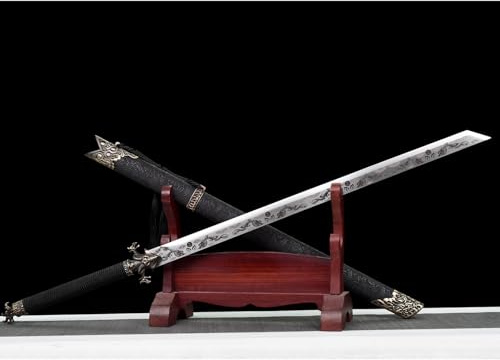 LQSLFsword 108cm Großes Schwert，Zweihändiges Schwert Katana，Samuraischwert，Sharp，Katana Schwert scharf， Handgeschmiedeter hoher Manganstahl