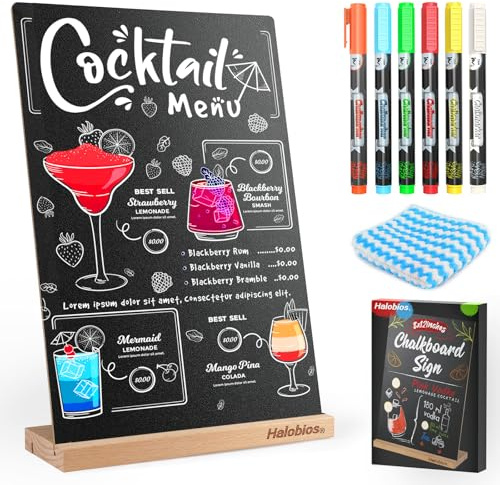 Halobios Aufsteller Schiefertafel zum Beschriften 20.5 x30.5 cm Kleine Tafel mit 6 Kreidefarben und Tafelwischer Kreidetafeln für Preisschilder Buffettisch Geburtstag Hochzeit Party Event