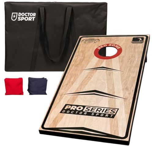Cornhole Professional - 1x Brett - 120x60 cm – Offizielle 15x15 cm große Bean Bags – in Tragetasche – Red Zone Original - Cornhole League 1883