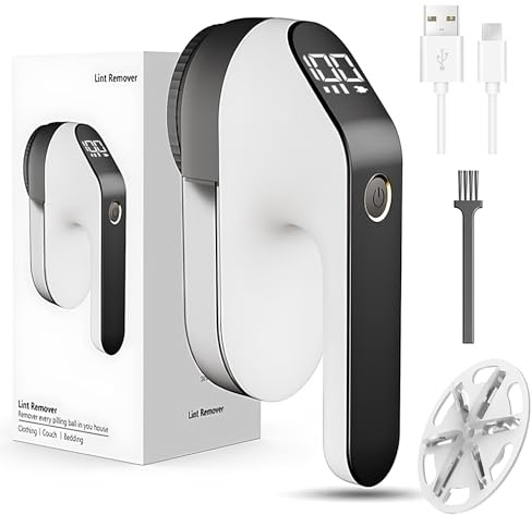 YGVQN Ektrischer Fusselentferner 2000mAh, Tragbarer USB-C Wiederaufladbarer Fusselrasierer mit LED-Anzeige, 3 Leistungsstufen & 6-Klingen-Kopf, für Kleidung, Teppich, Pullover & Sofa