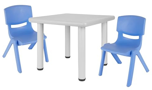 Bieco Kindertisch mit 2 Stühlen | Für Innen und Außen | Stapelbar & Kippsicher | Basteltisch Tisch- und Stuhlset für Kinder
