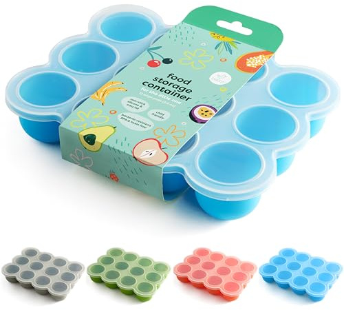 chuckle - XL 12 x 75 ml Babynahrung Gefrierschrank Behälter mit Deckel - Lebensmittelqualität Silikon - Hausgemachte Babynahrung, Gemüse, Eiswürfel, Fruchtpürees