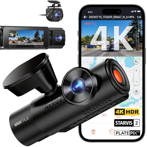 VANTRUE N4 Pro S 4K 3 Kanal Dashcam Auto, 4K+1080P+1440P Vorne Hinten Innen, STARVIS 2 Ultra HD-Nachtsicht, PLATEPIX Kennzeichenerkennung, 5GHz WLAN GPS, DSGVO-konform, G-Sensor, 24H Parküberwachung