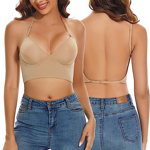 BH Mit Niedrigem Rücken für Frauen - Push-Up, Tiefer V-Ausschnitt, Multiway-Träger, Wandelbarer Draht-Hebe-BH