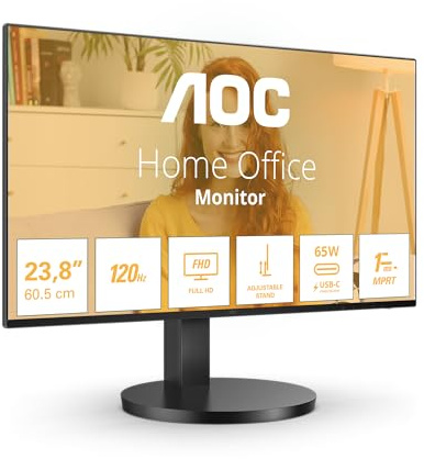 AOC 27B3CF2 - 27 Zoll Full HD Monitor, Lautsprecher, höhenverstellbar (1920x1080, 100 Hz, HDMI, USB-C (65W PD), USB Hub) schwarz