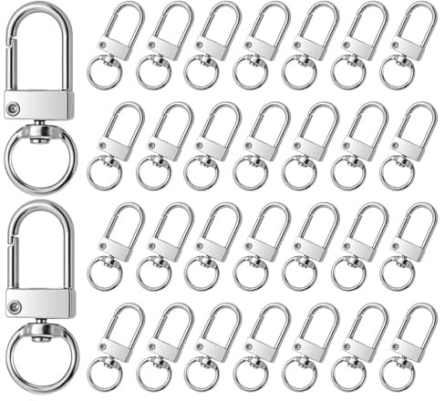 JJUNW 30 Stück Schlüsselanhänger Karabiner, Karabinerhaken mit Drehgelenk | Karabinerverschlüsse mit D-Ring 360° drehbarem Schlüsselringe Edelstahl für DIY Keychain Schlüsselring Stecker (Silber)