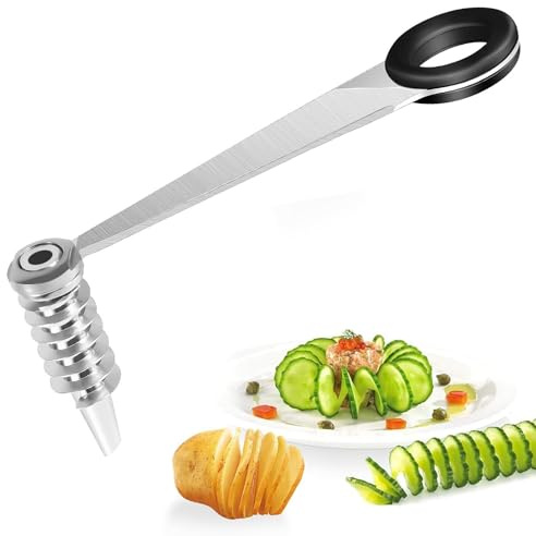 Galenecx Piranha Spiral Cutter, Spiralschneider Edelstahl, Kartoffel Spiralschneider für Kreative Obst und Gemüsezubereitung, Ideal für Gurken, Karotten, Zucchini und Äpfel