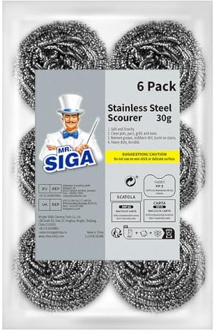 MR.SIGA Edelstahl-Scheuerschwamm, 6er-Pack, 30 g