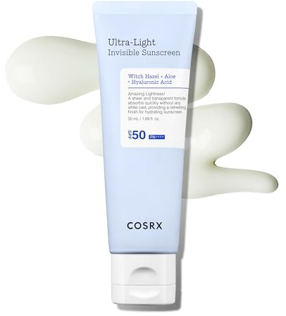 COSRX Ultra-Leichte Unsichtbare Sonnencreme LSF 50 Transparenter Sonnenschutz mit Hyaluronsäure, Kein Weißer Schleier, Nicht fettend, Starker UV-Schutz, Sonnenpflege, Koreanische Sunscreen 50 ml