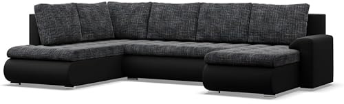 Mebligo - Ecksofa mit Schlaffunktion und 3 Bettkasten FORESTA 300x89x200 (BxHxT) Dunkelgrau + Schwarz - Ottomane Links Eckcouch, Couch U Form, Sofa Wohnzimmer, Sofas & Couches, Eckschlafsofa