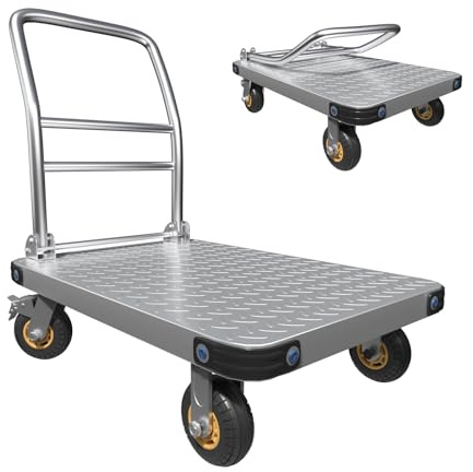 MediHoist Klappbarer Plattformwagen 900 kg Traglast, Transportwagen mit 12,7 cm Bremsrädern, 91x60 cm Rollwagen Klappbar für Lager, Möbel & Haushaltsgeräte, Silber