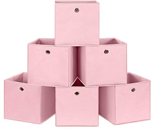 SONGMICS Aufbewahrungsboxen, 6er Set, Faltbare Stoffboxen, Faltboxen Aus Vliesstoff, Würfel, Aufbewahrungskörbe, Für Spielzeug Und Kleidung, Rosa RFB02PK-3