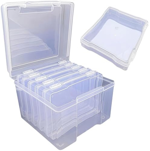 igadgitz home U7298 Foto Aufbewahrungsbox, 6 Innenhüllen für bis zu 13 x 18 cm große Abzüge, Plus Aufbewahrungsbox - transparent, mit Klappdeckel