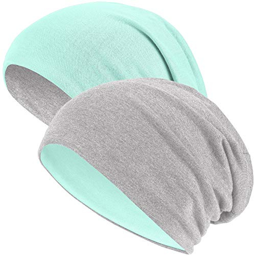 Hatstar 2in1 Wende-Beanie, Reversible Slouch Beanie für Damen & Herren, Mint/Hellgrau, Jersey Mütze aus Baumwoll-Mix, One Size, atmungsaktiv & bequem, Übergangsmütze, 30°C waschbar