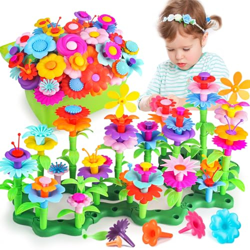 CENOVE Blumengarten Spielzeug für 3-6 Jährige Mädchen, DIY Bouquet Sets mit Aufbewahrungskiste, Kunst Blumenarrangement Geschenk für Mädchen und Jungen (130PCS)