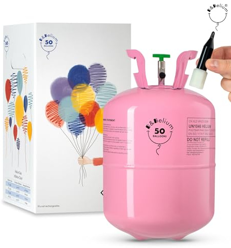 B&Helium Rosa Heliumflasche mit Ballongas für 50 langanhaltende Ballons – Inklusive Füllventil – Perfekt für Partydekoration, Geburtstagen, Hochzeiten und diverse Veranstaltungen.