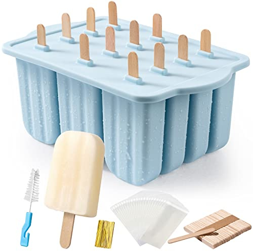 Eisformen Silikon, MEETRUE 12 Eis am Stiel Formen Silikon Eisformen Wiederverwendbar Popsicle Formen Leicht zu lösende BPA-freie Eis-Pop-Hersteller Eis Formen für Stieleis DIY Popsicle,Blau