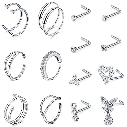Rajnard 316L Chirurgenstahl Nose Ring Studs 20G 8mm 7mm Silber Gold L-Form Nase Schraube Nase Hoop Ringe für Frauen Mädchen Edelstahl Nostril Piercing Schmuck