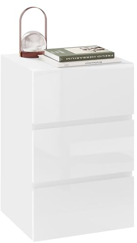 EUGAD Nachttisch weiß, Nachtschrank mit 3 Schubladen in Hochglanz, Moderne Nachtkommode für Boxspringbett, Beistelltisch Ablagetisch für Schlafzimmer Wohnzimmer, 40x35x62cm
