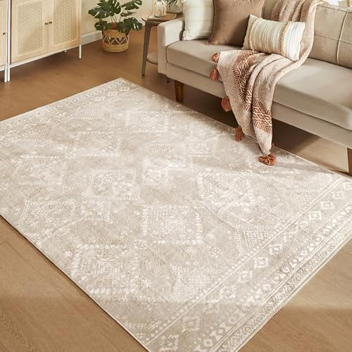 SONGMICS Home Boho Teppich, 160 x 230 cm, Schlafzimmer Teppich, Wohnzimmerteppich, rutschfesterteppich, waschbarerteppich, flauschig, Dekoration, für Wohnzimmer, cappuccinobeige TAR029K01