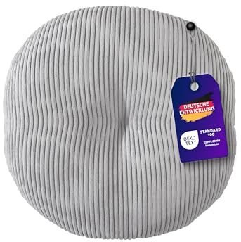 Traumnacht Cozy Bodenkissen aus gemütlichem Cord-Bezug, steingrau, rund mit 105cm Durchmesser und 25cm hoch, 3.260g Füllgewicht, produziert nach deutschem Qualitätsstandard