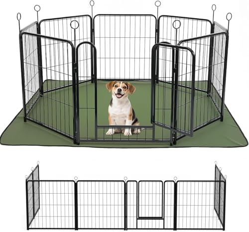 Lekesky Welpenauslauf Metall 60 cm, 8-teilig mit Tür & wasserdichter Bodenmatte Faltbar – Welpenlaufstall/Hundelaufstall für kleine Hunde & Welpen, auch als Kaninchenzaun (kurzfristig draußen)