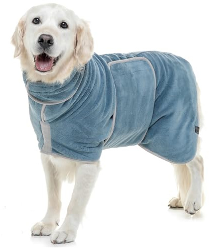 Lucky Paws® Hundebademantel – doppellagiger, Ultra-absorbierender & luxuriös weicher Bademantel Hund – Hunde in Minuten trocknen – Hundehandtuch & Hunde Bademantel in 1 (XL, Petrolblau)