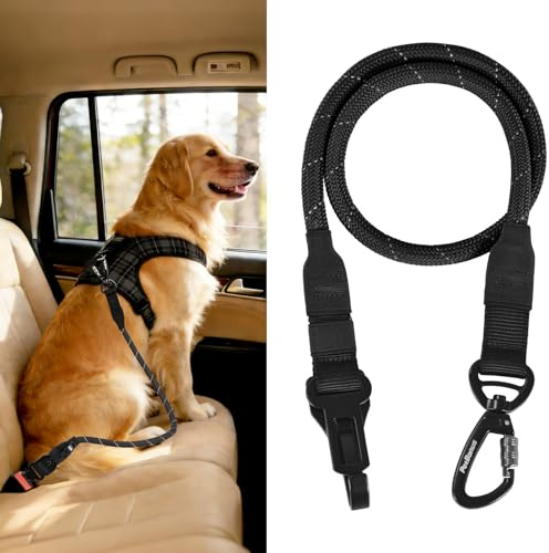 PetBonus Hunde Sicherheitsgurt für Auto, Seil-Hundeauto Sicherheitsgeschirr | Anschnallgurt Hund Auto, Heavy-Duty Schnallen Haken Karabiner, Sicherheitsgurt von Tether, Für Kleine, Mittlere, Große Rassen