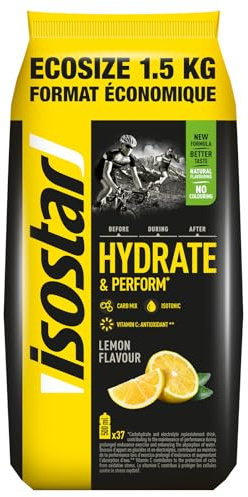 ISOSTAR – Hydrate & Perform Zitrone – Isotonisches Sportgetränk mit Energie, Elektrolyten & Vitamin C/B1 – Für Laufen, Radfahren & Trail – 1,5 kg